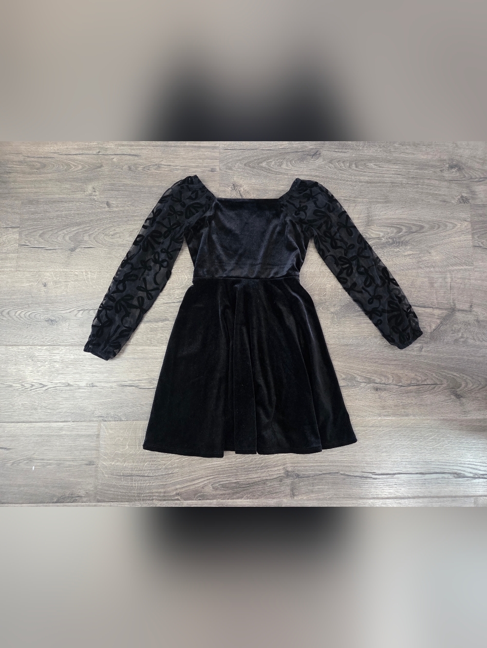 Speechless Kids' Girls Sheer Bow Sleeve Black Velvet Dress Size 10